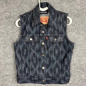 Levi's Women's Denim Vest Dark Wash Blue Size Small‎ Aztec Pattern